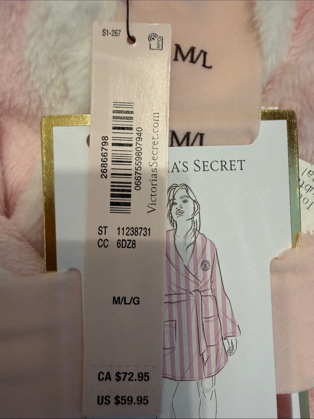 Victoria's Secret Pink and White Striped Plush Robe - Picture 2 of 3